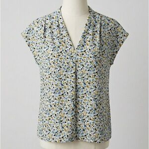 Ann Taylor Spring Blue and Yellow Floral Women's Blouse